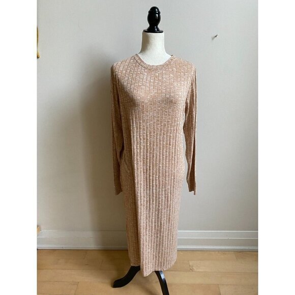 Vero Moda BNWOT women sz Large "Nille" ribbed long sleeve dress split sides - Picture 2 of 8